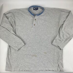 Wear First Henley Shirt Mens XL Gray Blue Denim Neckline Long Sleeve